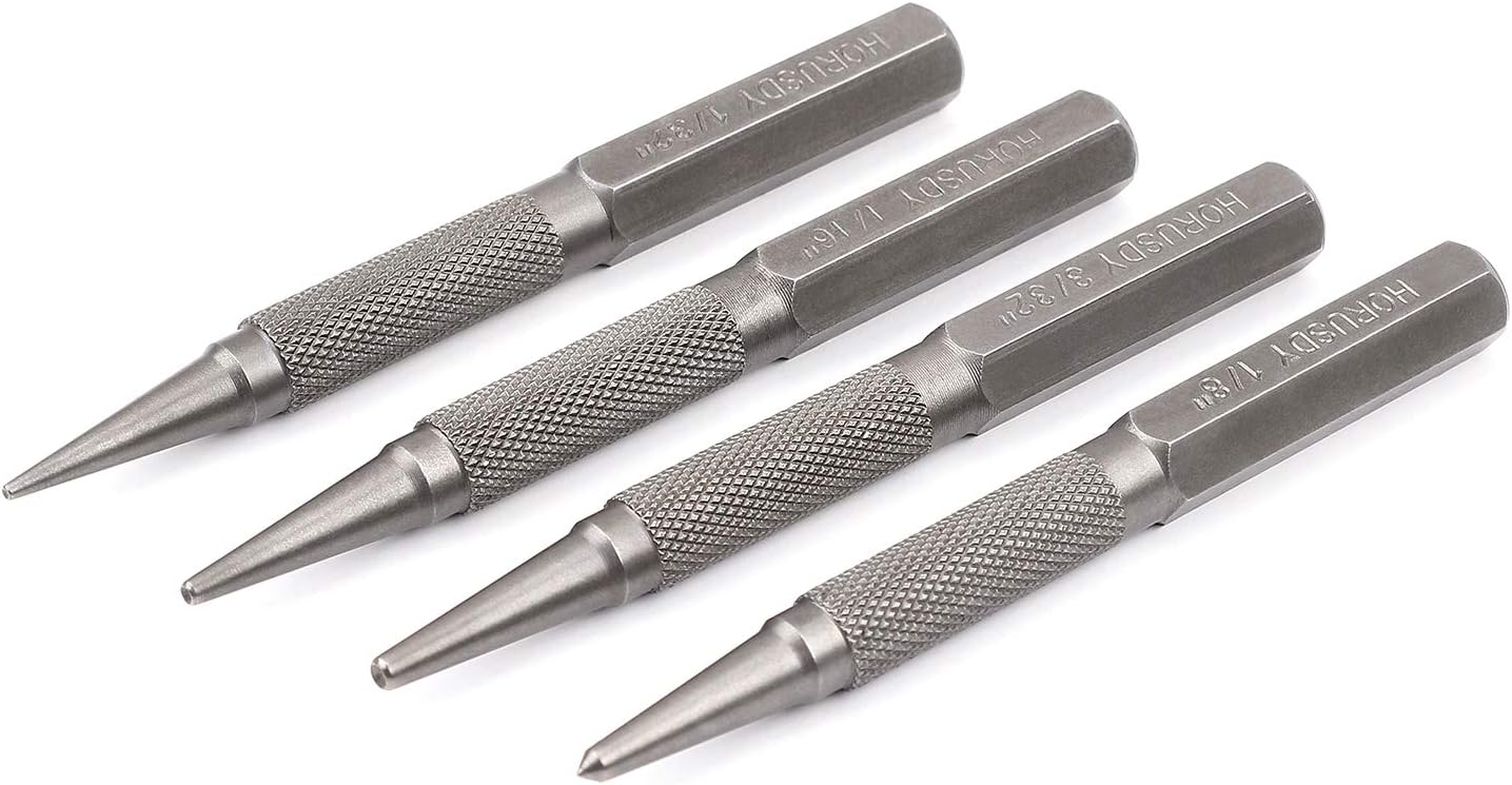 HORUSDY 4-Piece Nail Setter Punch and Center Punch Set