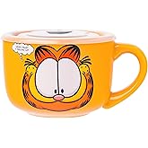 Silver Buffalo Garfield Never Trust a Smiling Cat Featuring Odie, Arlene, Nermal, and Pooky Ceramic Soup Mug with Vented Plastic Lid, 24 Ounces