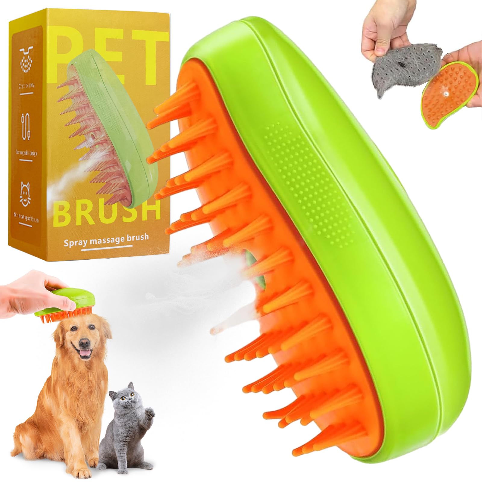 71Nmly Cat Steam Brush 3 In1 Steamy Cat Brush Self Cleaning Steam Brushes Rechargeable Multifunctional Grooming Brushes Electric Pet Brushes Pet Hair Removal Comb