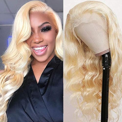 613 Blonde Lace Front Wig Human Hair 13x4 20" Brazilian Body Wave Lace Frontal Wig Pre Plucked with Baby Hair 150% Density Light Blonde Human Hair Wigs for Black Women Bleached Knots