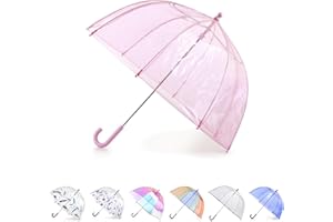 totes Kids Clear Bubble Umbrella with Dome Canopy, Lightweight Design, Wind and Rain Protection Umbrella, Pink, Kids - 38" Canopy