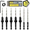 JNB Pro Countersink Drill Bit Set – 5pc Self-Centering Woodworking Bits with 4 Flutes, M2 HSS Material, 1/4" Hex Change, Depth Collar, Includes 2 Free Tapered Bits for Precision Drilling – #6 (9/64")