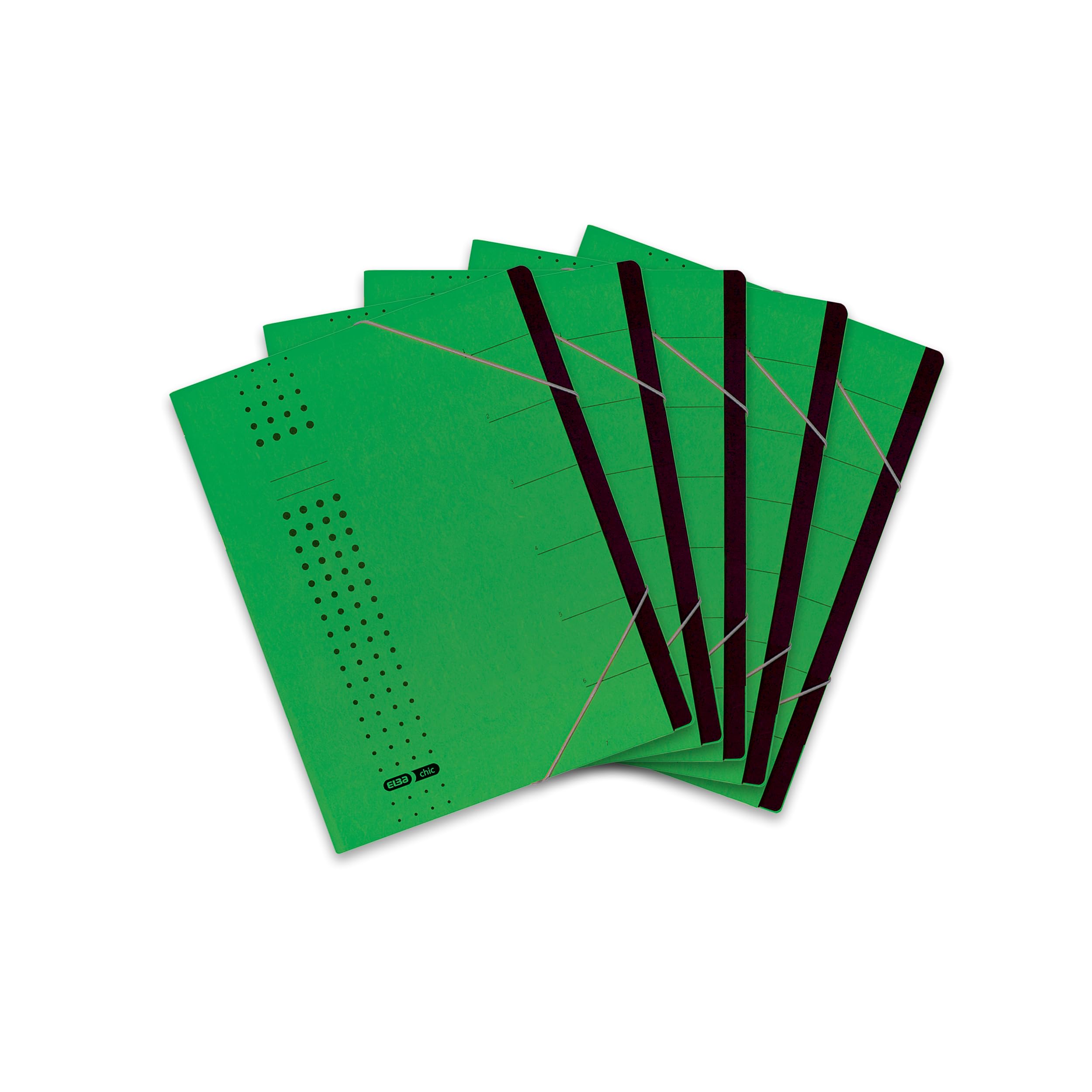 ELBA 400002025 File Folder Chic Pack of 5 A4 7 Compartments with Blank Tabs Cardboard in Green, Pack of 5