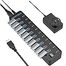 SOWTECH USBハブ USB3.0 ハブ 5Gbps高速 セルフパワー ハブ 電源付き 急速充電可能 10ポート 防塵カバー付き ブラック