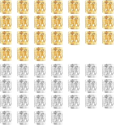 ALLY-MAGIC 50PCS Hair Beads Braids Jewelry Rings Metal Cuffs 25 Silver 25 Gold