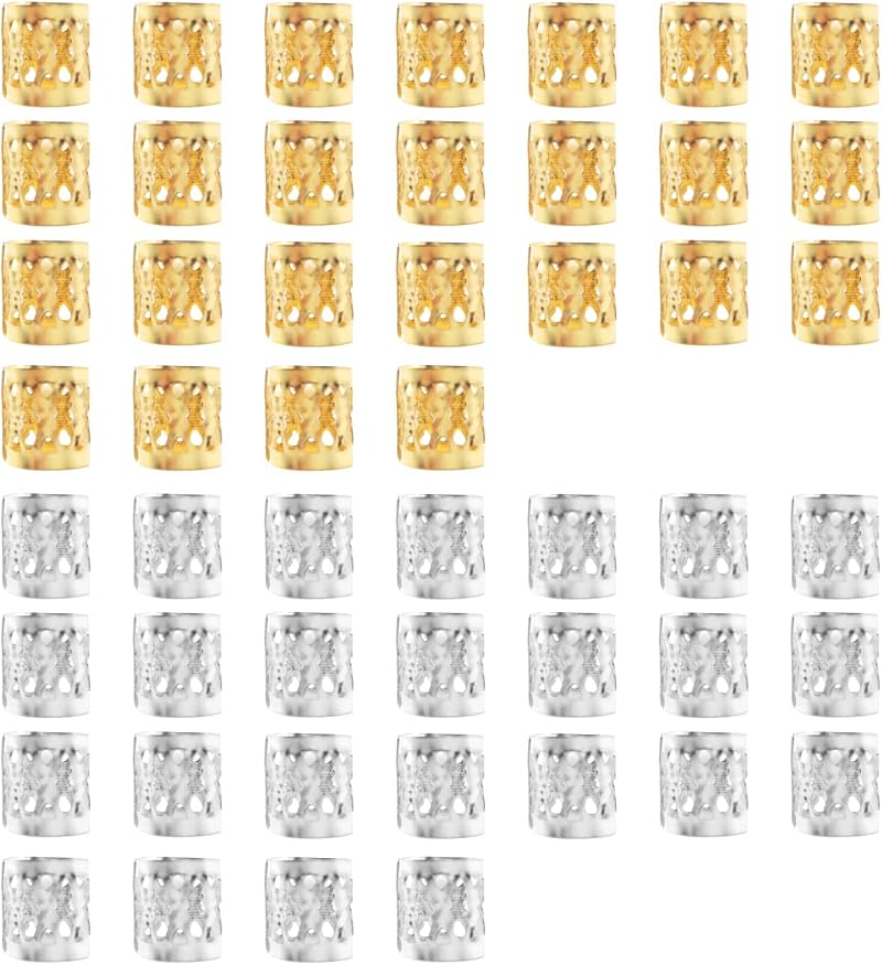 ALLY-MAGIC 50PCS Hair Beads Braids Jewelry Rings Metal Cuffs 25 Silver 25 Gold
