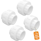 4 Pcs 2 Inch PVC Union Coupling, Socket x Socket Schedule 40 PVC Union | Fits Standard 2" SCH 40 PVC Pipe with 2.375" OD, Built-in EPDM O Ring Seal for Pool Pump, Irrigation, Plumbing, DIY Projects