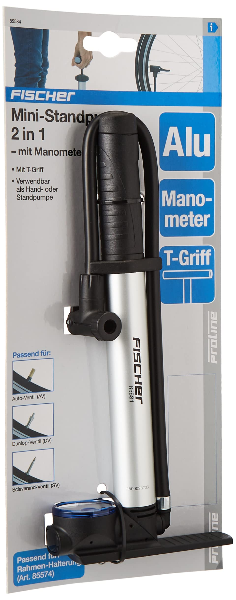 Fischer Mini Floor Pump 2in1 85584
