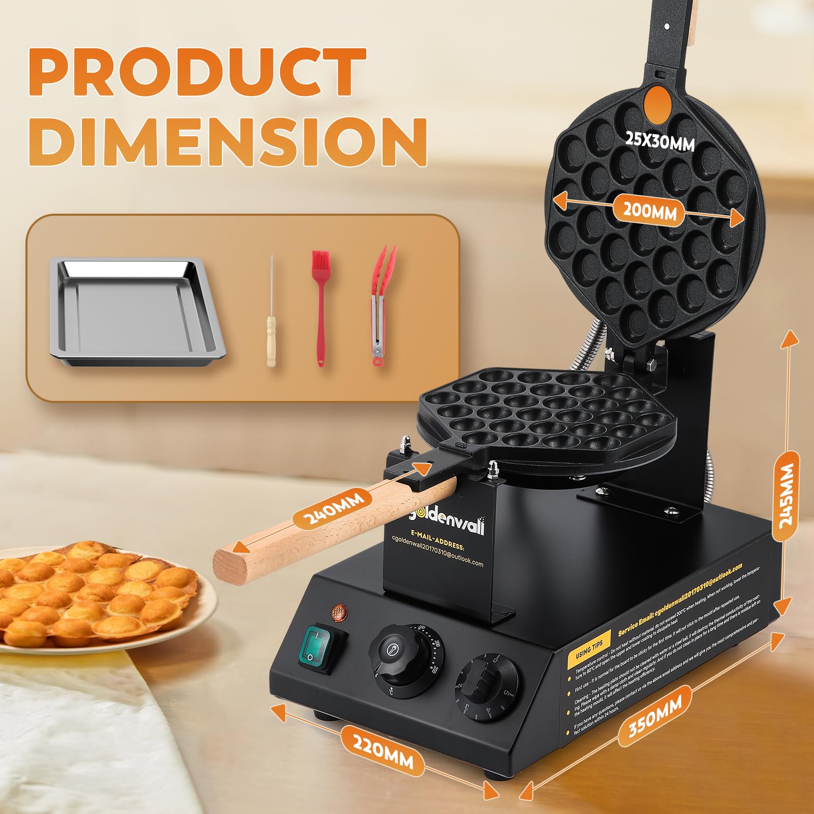 Cgoldenwall Bubble Waffeleisen für klassische Eierwaffeln丨1400W mit Antihaftbeschichtung für Cafe/Dessert-Shop/Restaurant丨Automatische Temperatureinstellung inklusive Rezeptvorschläge&Bedienungstipps 3