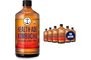 Health-Ade Kombucha Tea Organic Drink, Fermented Tea with Living Probiotics, Detoxifying Acids, Supports Gut Health, Non-GMO, Vegan, Gluten Free, 12 Pack (16 Fl Oz Bottles), Blood Orange Carrot Ginger
