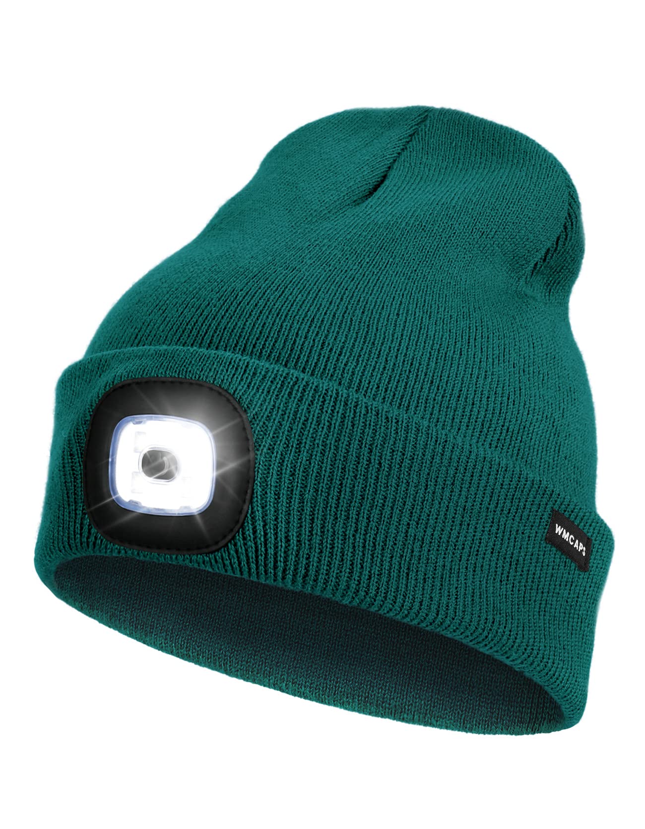 Rechargeable LED Lighted Beanie, Perfect Dad Gifts in Christmas, Stocking Fillers Cap with Light Hands Free Head Torch Unisex Winter Warm Knit Beanie (Dark Cyan)