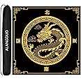 ALANGDUO Large Mahjong Mat with Black Carrying Bag, Anti Slip and Noise Reduction Table Cover for Mahjong, Poker, Card, Dominoes, Board Games, Slip Resistant Mat (34.6 X 34.6 Inches Dragon-Black)