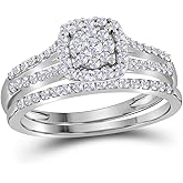 10k White Gold Round Diamond Bridal Engagement Ring Wedding Band Two Piece Set 1/2 Ct.