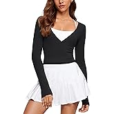 INGIA Womens V-Neck Long Sleeve Cross Wrap Top Slim Fit Soft Knit Layering Shirt Casual Yoga Gym Bandage Tie Tops