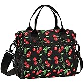 Krafig Cherry Pattern Lunch Bag Reusable Lunch Box for Office Picnic Hiking Beach, Insulated Cooler Tote Food Container with Adjustable Shoulder Strap for Men Women Adults