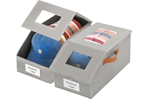 Baesyhom 2 Pcs Extra Large Hat Organizer & Storage Box for Baseball Cap with Dual Clear Windows Dust-Proof Double Zipper, Sta