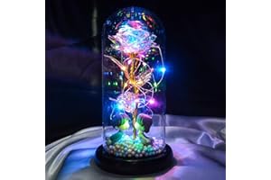 QUELIEN Rose Flower Gifts for her,Artificial Flower Lasts in A Glass Dome, Unique Gifts is for Mothers Day,Christmas,Anniversary,Valentine's Day (Color)