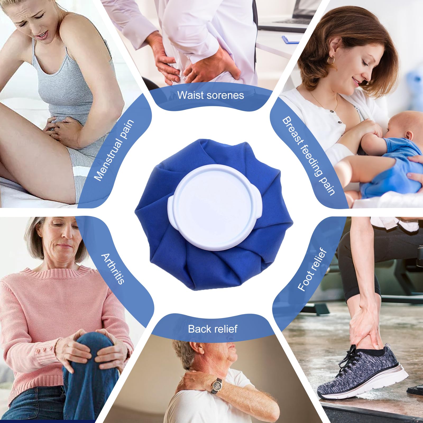 Ice Bags for Injuries, 3rd Gen Reusable Ice Packs, Hot & Cold Therapy Pain Relief, Ice Bag No-Leak & Waterproof, Traditional Ice Pack, Versatile & Durable, Blue (6 in + 11 in)