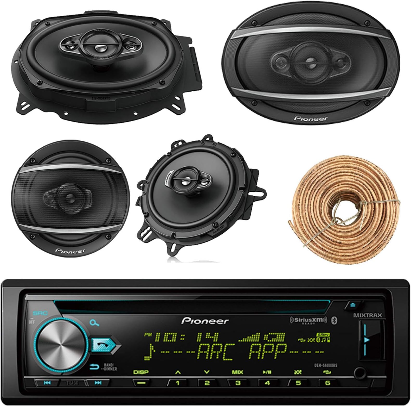 Pioneer DEH-S6000BS Car Bluetooth Radio USB AUX CD Player Receiver - Bundle with 2X TSA1670F 6.5" 3-Way Car Audio Speakers - 2X 6.5-6.75" 4-Way Stereo Speaker + Enrock 50Ft 18 Gauge Speaker Wire
