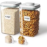 Ankou Airtight Food Storage Container with Pop Lid & 130ml Scoop, 4L/4.2qt *2 BPA-Free Cereal, Rice, Flour, Pasta & Snack Container, Stackable & Durable,Kitchen Pantry Organizer