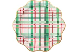 Bonjour Fete Christmas Plaid Large Paper Party Plates | Large Disposable Dinner Plates for Christmas & Holiday Gatherings | Premium Party Supplies & Decorations | Pack of 8, 11"