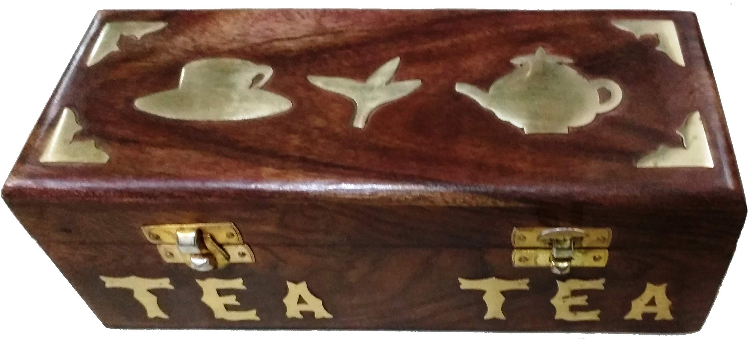 Purpledip Wooden Tea Box: 3 Compartments for Tea Bags, Sugar & Creamer (12025)