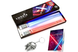 Luxxis Lightsaber Chopsticks Light up Glowing Chop Sticks for Star Wars Gifts Set Theme Party Fun [2 Pair – RED and Blue Set] with Bottle Opener and Gift Ready Postcard