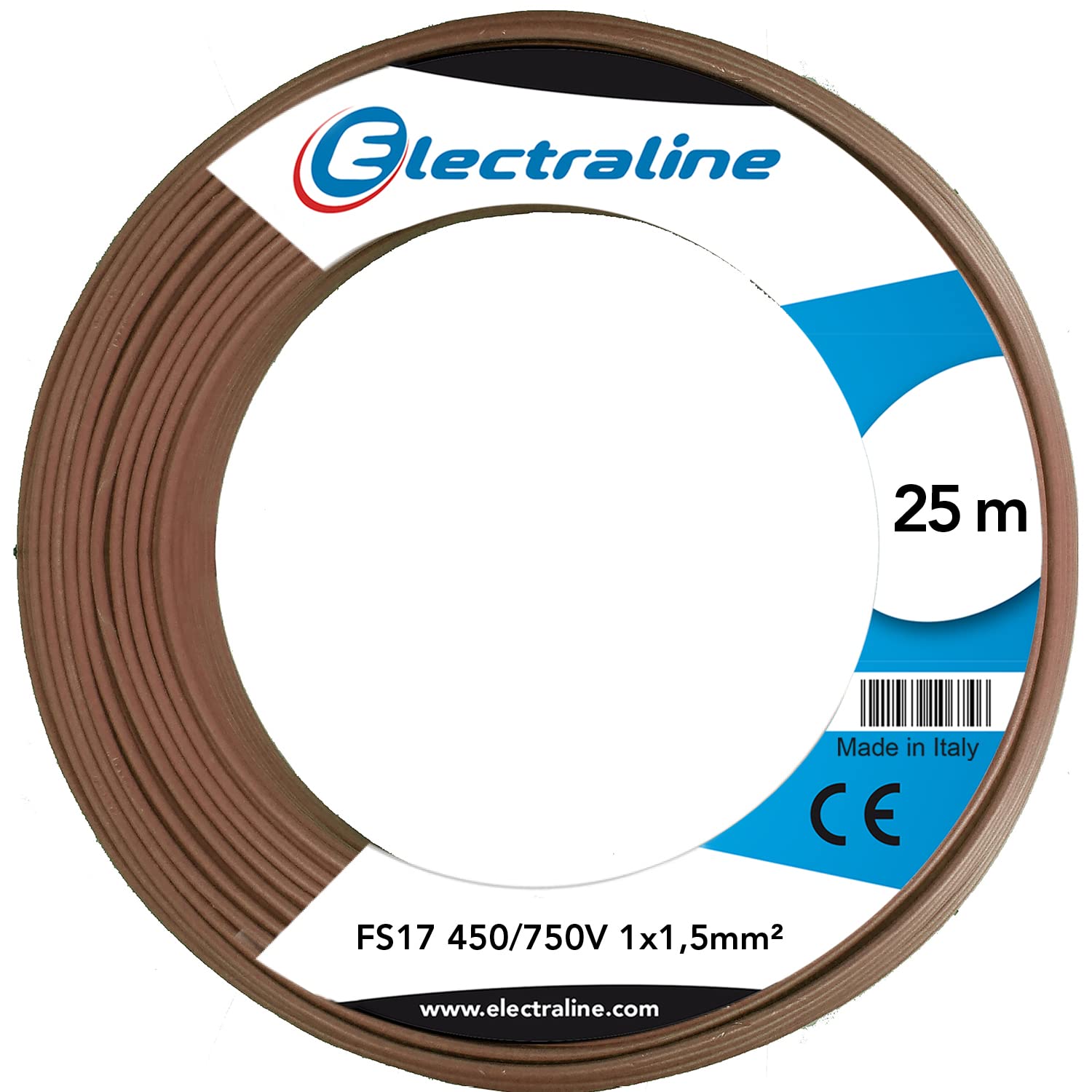 Electraline 13082 Unipolar Cable Section FS17, 1 x 1.5 mm², Brown, 25 M