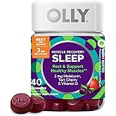 OLLY Muscle Recovery Sleep Gummies, Sleep and Sore Muscle Support, 3mg Melatonin, Tart Cherry, Vitamin D, Berry Flavor - 40 Count