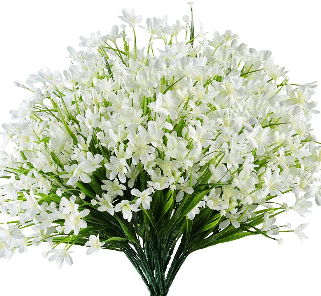 Ruiuzioong Artificial Daffodils Flowers,4 Pack Fake Artificial Greenery UV Resistant No Fade Faux Plastic Plants for Wedding Indoor Outdoor Home Garden Kitchen Office Table Vase (White)
