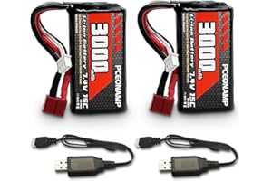 PCEONAMP 7.4V Li-ion Battery 3000mAh 2S with Deans T Plug Rechargeable High Capacity RC Battery Fit for WLtoys 4WD High Speed