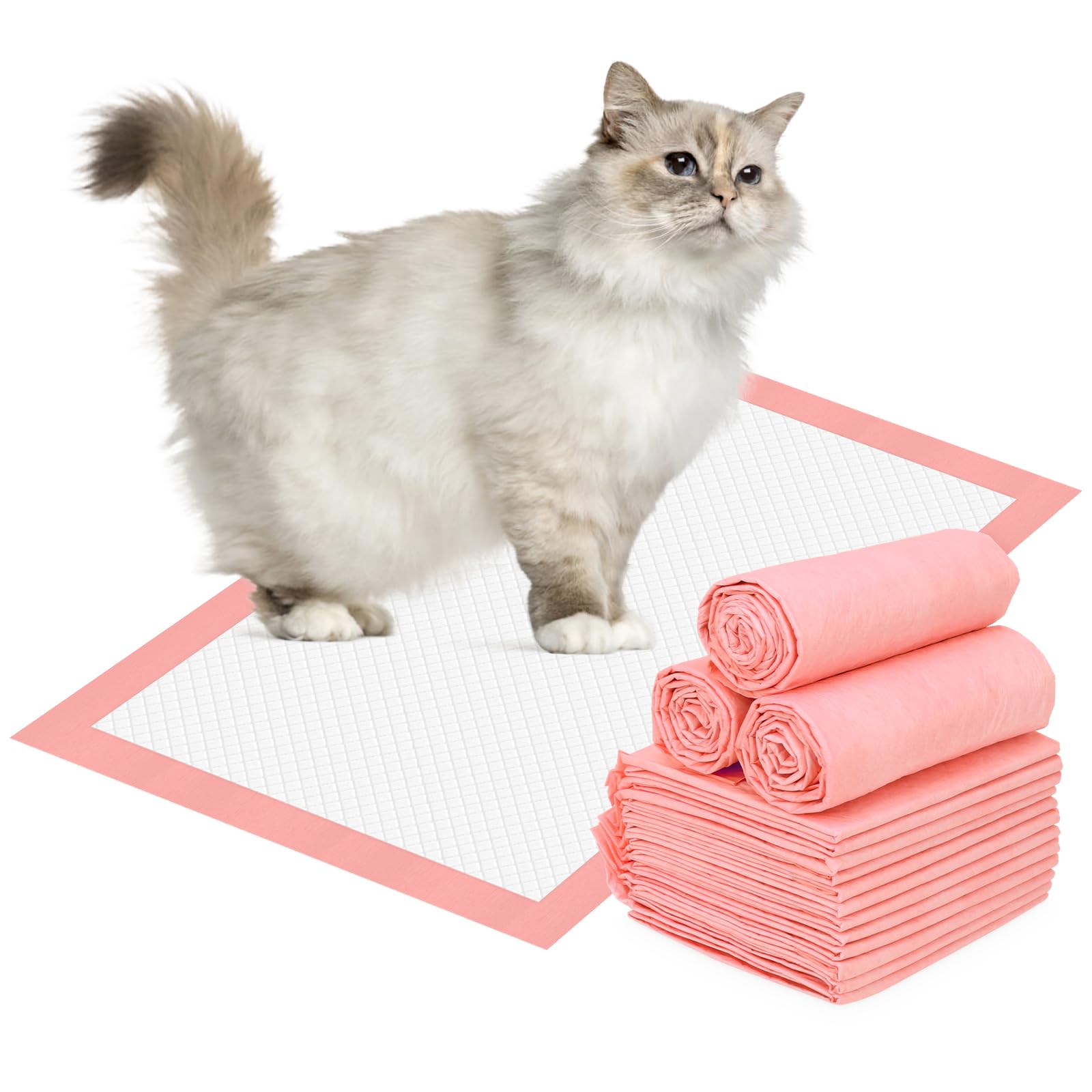 PWEZON Disposable Litter Tray Liners, 50 pcs Super Absorbent Training Pads, 6-Layer Leak-Proof Cat Litter Liners, 45 x 33 cm Cat Litter Box Liners for Cat Breeze Litter System (Pink)