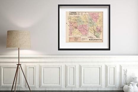 Amazon Co Jp 1871地図 アトラス ロウアー サルフォード郡 ペンシルバニア州モントゴメリー郡 マルボロ郡 ハーレイズビル 歴史的なビンテージ復刻 サイズ x24 ホーム キッチン