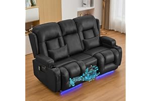 IPKIG 67" Power Reclining Loveseat Sofa, Electric Home Theater Seating with Console/4 Colors Ambient Lighting/Bluetooth Speakers/USB Ports/Built-in Outlets (Black, Loveseat Recliner)