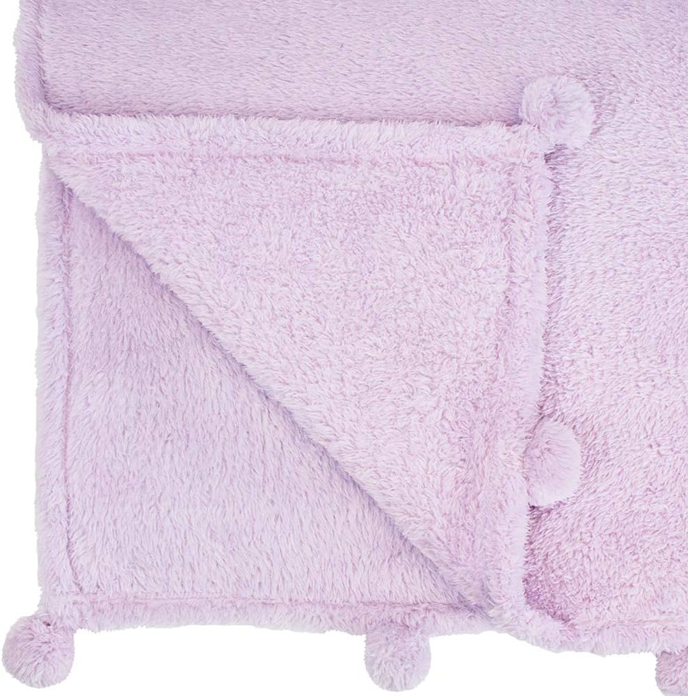 PAVILIA Plush Sherpa Throw Blanket with Pom Pom Fringe | Fluffy Microfiber Fleece Throw | Soft, Fuzzy, Cozy, Shaggy, Lightweight | Solid Purple Lavendar Blanket | 50 x 60 Inches: Home & Kitchen