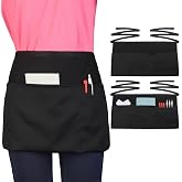 Wsaeig Server Waitress Waist Apron - Half Apron with 3 Pockets,Black Short Aprons for Servers,Waiter Apron