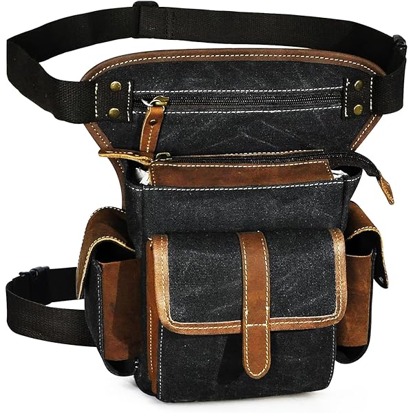 Le'aokuu Mens Genuine Leather Messenger Hiking Waist Hip Bum Pack Drop Leg Bag (211-4 Grey-2