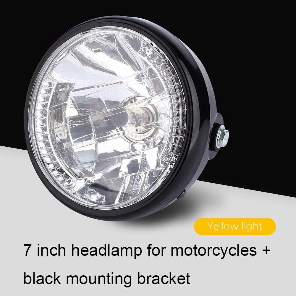 Motorcycle LED Headlight, 7 inch Universal 12V H4 35W Round Motorcycle Yellow LED Headlight with Black Bracket - Image 4