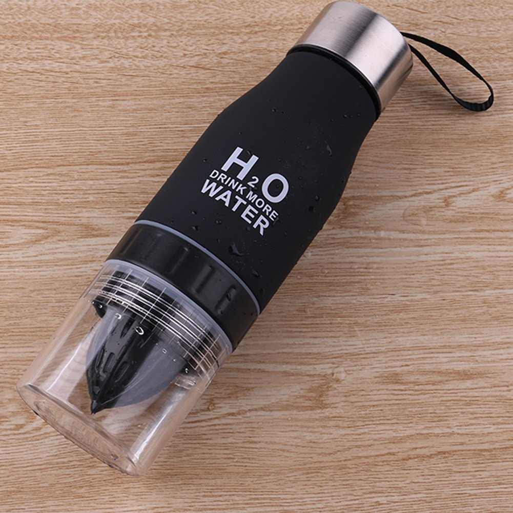 Water Bottle Cups Fruit Lemon 650ml H2O Infusing Health Juice Infuser Squeezer Cup Outdoor Sport Water Bottle - Save Your Money and Hydrate the Healthy Way - Multiple Colors - Black