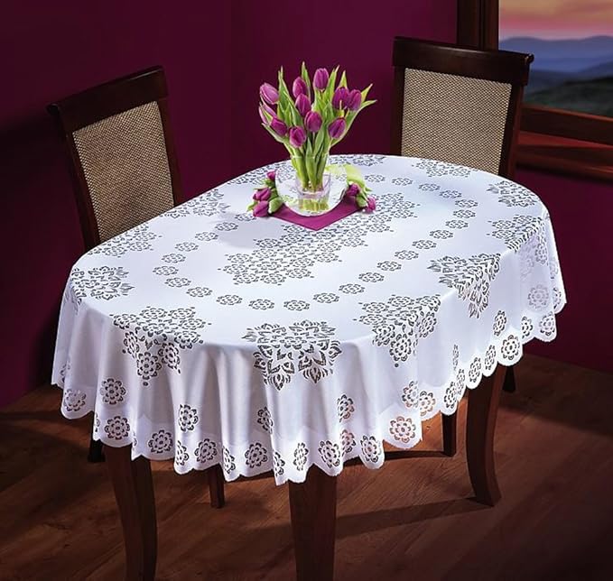 MforStyle ovale Tischdecke, weiß, groß oder mittelgroß, Premium-Qualität, Polyester, weiß, 55' x 87' (140 x 220cm) OVAL