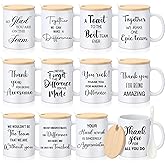 Ferrochef 12 Pcs Thank You Coffee Mugs Bulk Employee Appreciation Gifts Cups 12oz Motivational Ceramic Mugs with Lid Spoon Handle Graduation Gifts for Team Coworker Friends Volunteer Office