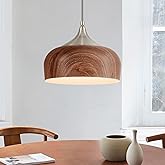 ELYONA Brushed Nickel Pendant Light Wooden Pattern Dome Pendant Light Fixture Nickel Metal Modern Adjustable Hanging Lighting