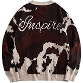 Floerns Men's Casual Cow Print Sweater Crewneck Letter Fall Outfit Knitted Pullover Tops