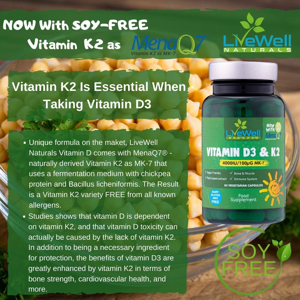 Vegan Vitamin D3 4000iu and Vitamin K2 MK7 100µg High Strength Completely Plant Based 60 Days Supply Vitamin D Vegan Tablets Gluten - Image 5