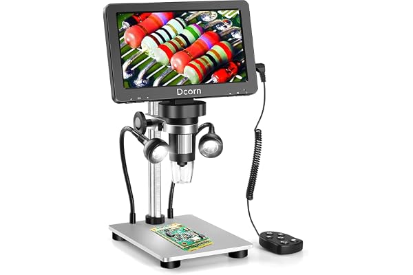 Dcorn 7'' Digital Microscope 1200X, 12MP 1080P Photo/Video Microscope for Adults Soldering Coins,Metal Stand,Wired Remote,10