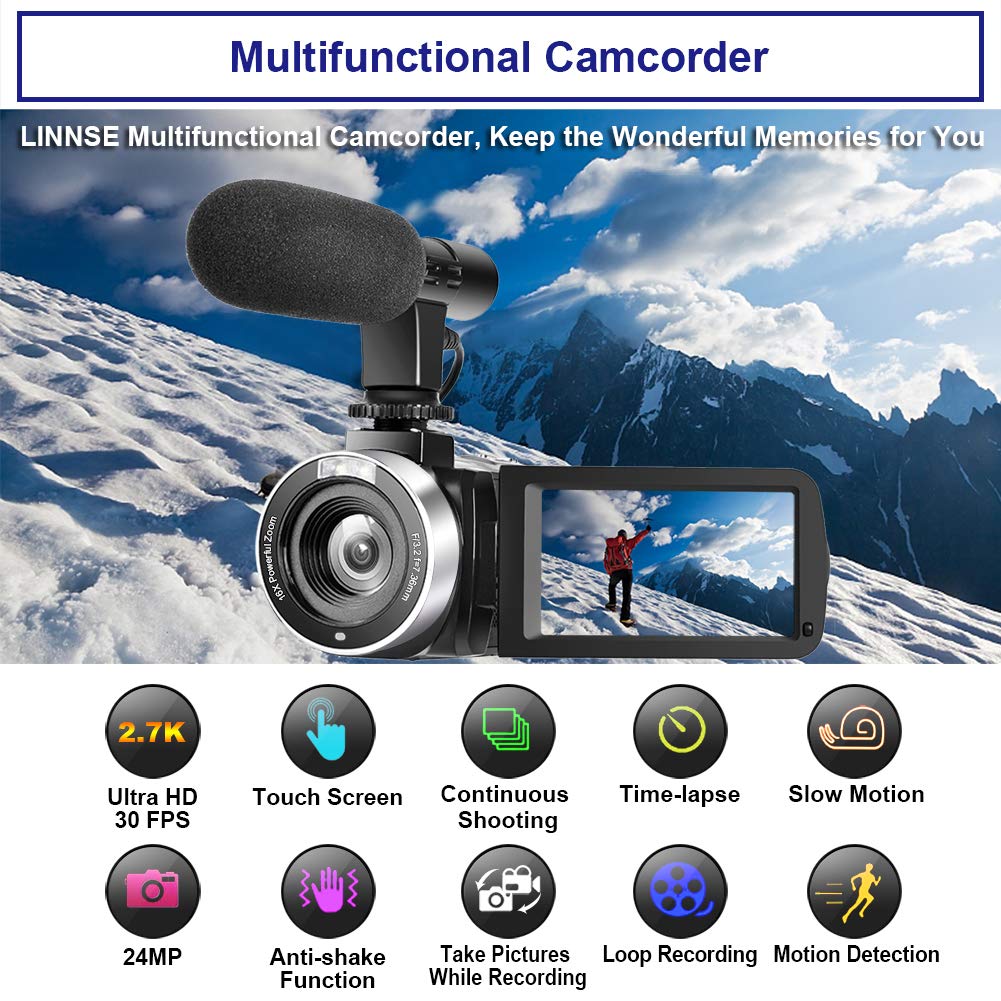 Video Camera Camcorder with Microphone WiFi IR Night Vision Vlogging