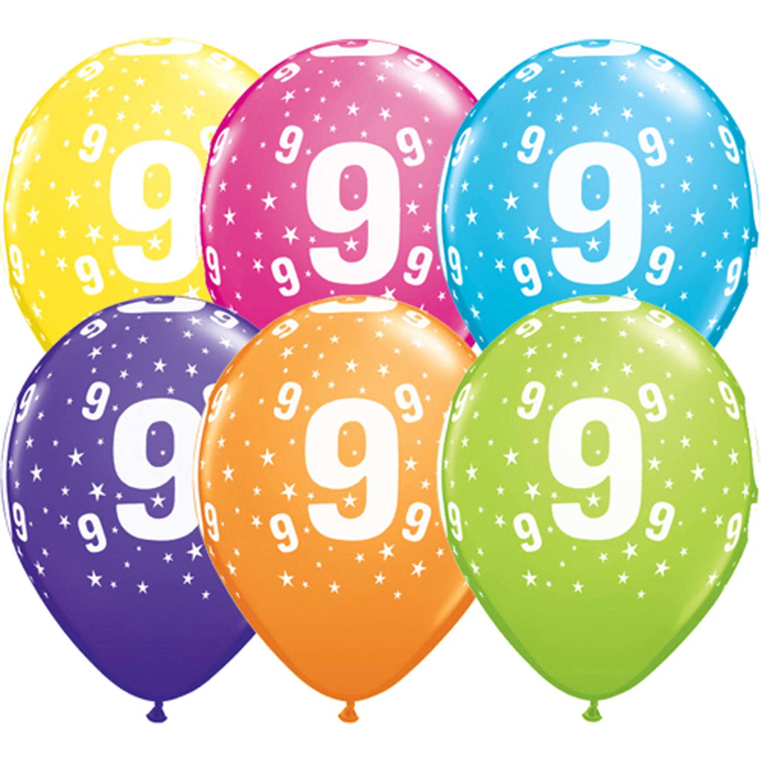 Qualatex 50846 Stars Age 9 Mixed 11"/ 11-inch Round Latex Party Balloons (Pack of 25)