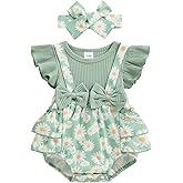 Newborn Baby Girl Outfit Fly Sleeve Floral Romper Dress Headband Infant Cute Summer Clothes Set