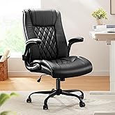 Marsail Executive Office Chair with Flip-up Armrests,PU Leather Ergonomic Desk Chair Height-Adjustable Swivel Rolling Computer Desk Chair,Black