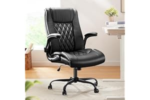 Marsail Executive Office Chair with Flip-up Armrests,PU Leather Ergonomic Desk Chair Height-Adjustable Swivel Rolling Computer Desk Chair,Black